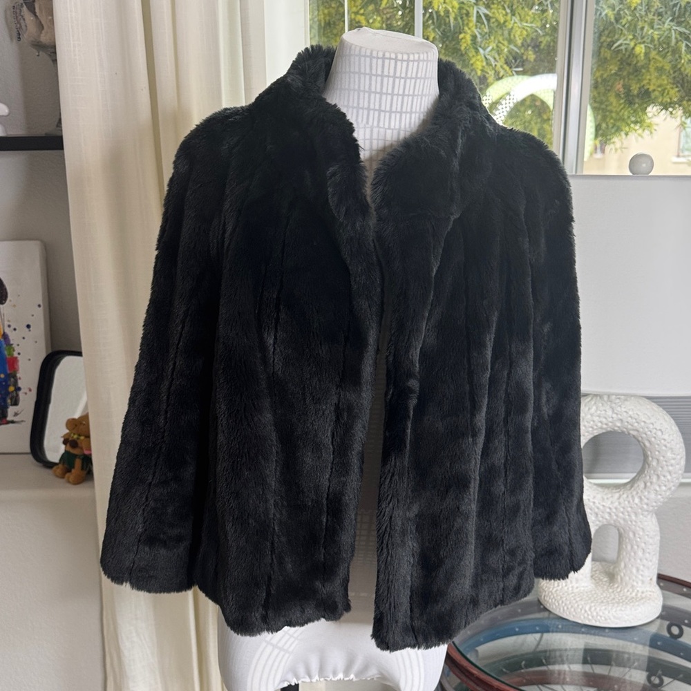 INC International Concepts Black Faux Fur Jacket